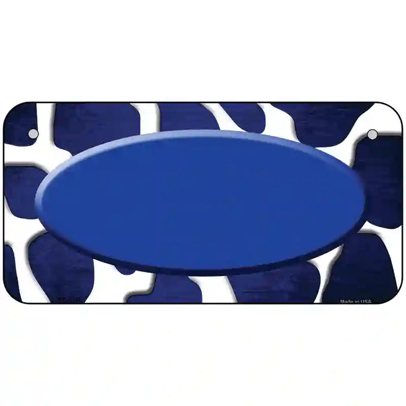 Blue White Oval Giraffe Oil Rubbed Metal Novelty License Plate 6" x 3" (BP)