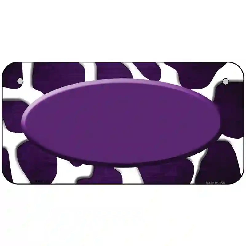 Purple White Oval Giraffe Oil Rubbed Metal Novelty License Plate 6" x 3" (BP)