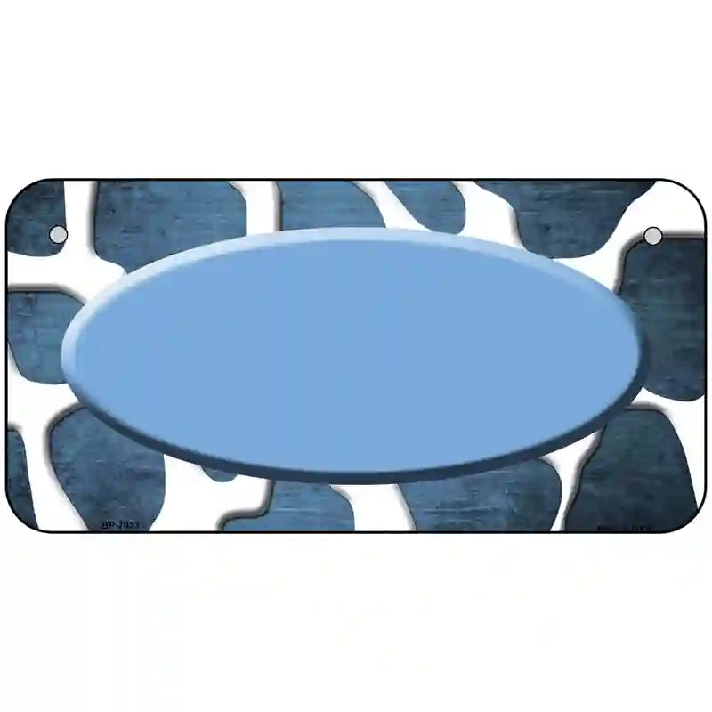 Light Blue White Oval Giraffe Oil Rubbed Metal Novelty License Plate 6" x 3" (BP)