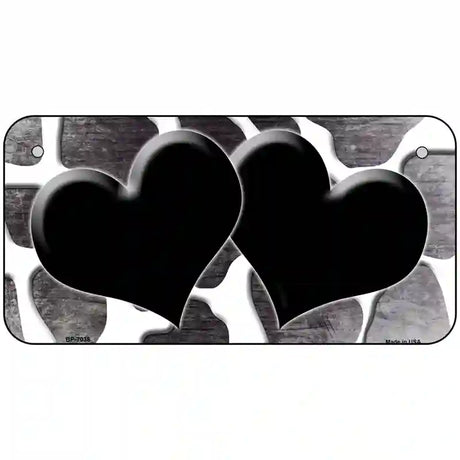 Black White Hearts Giraffe Oil Rubbed Metal Novelty License Plate 6" x 3" (BP)