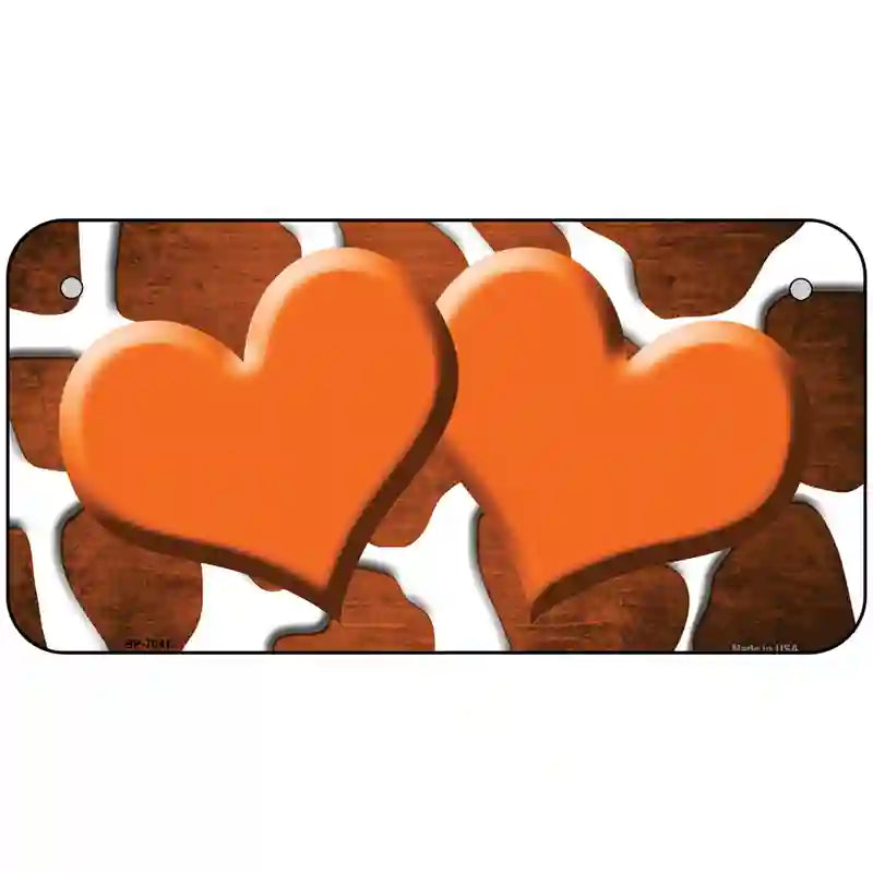 Orange White Hearts Giraffe Oil Rubbed Metal Novelty License Plate 6" x 3" (BP)