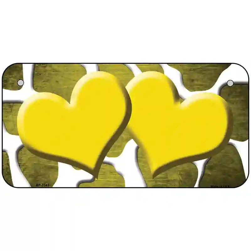 Yellow White Hearts Giraffe Oil Rubbed Metal Novelty License Plate 6" x 3" (BP)