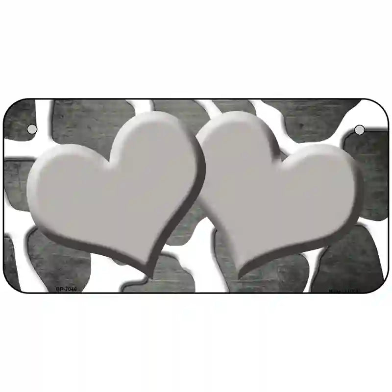 Gray White Hearts Giraffe Oil Rubbed Metal Novelty License Plate 6" x 3" (BP)