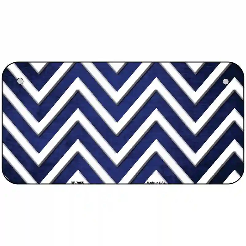 Blue White Chevron Oil Rubbed Metal Novelty License Plate 6" x 3" (BP)