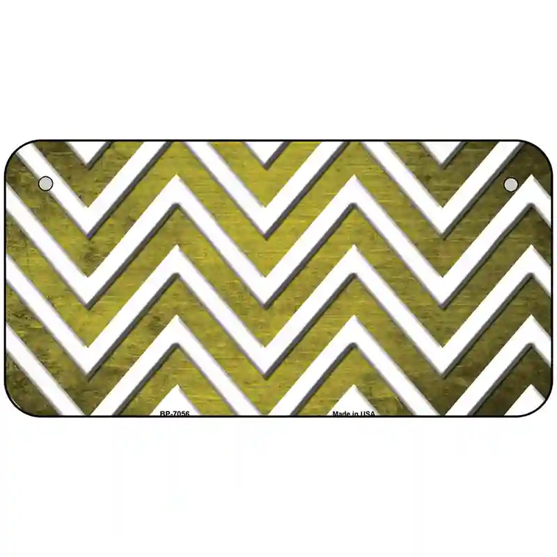 Yellow White Chevron Oil Rubbed Metal Novelty License Plate 6" x 3" (BP)