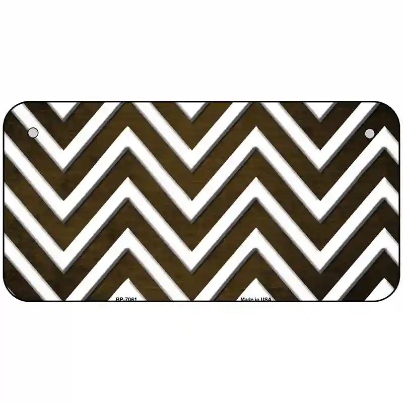 Brown White Chevron Oil Rubbed Metal Novelty License Plate 6" x 3" (BP)