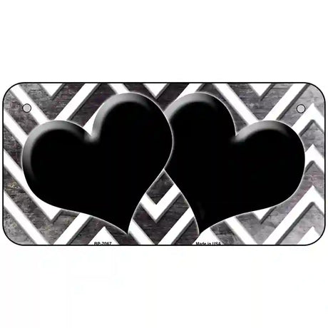 Black White Hearts Chevron Oil Rubbed Metal Novelty License Plate 6" x 3" (BP)