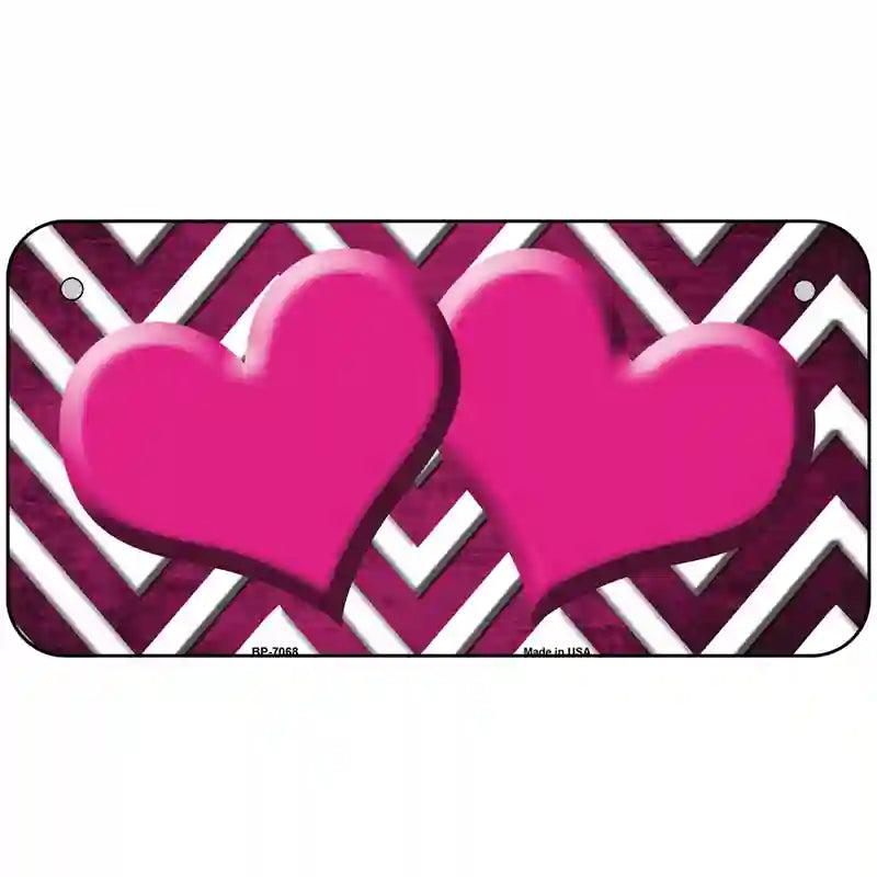 Pink White Hearts Chevron Oil Rubbed Metal Novelty License Plate 6" x 3" (BP)