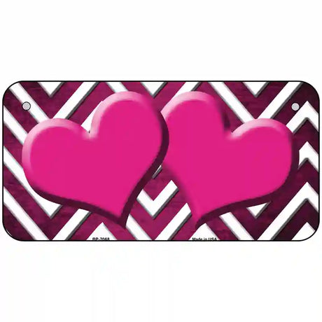 Pink White Hearts Chevron Oil Rubbed Metal Novelty License Plate 6" x 3" (BP)