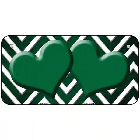 Green White Hearts Chevron Oil Rubbed Metal Novelty License Plate 6" x 3" (BP)