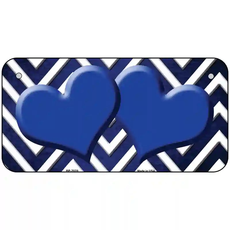 Blue White Hearts Chevron Oil Rubbed Metal Novelty License Plate 6" x 3" (BP)