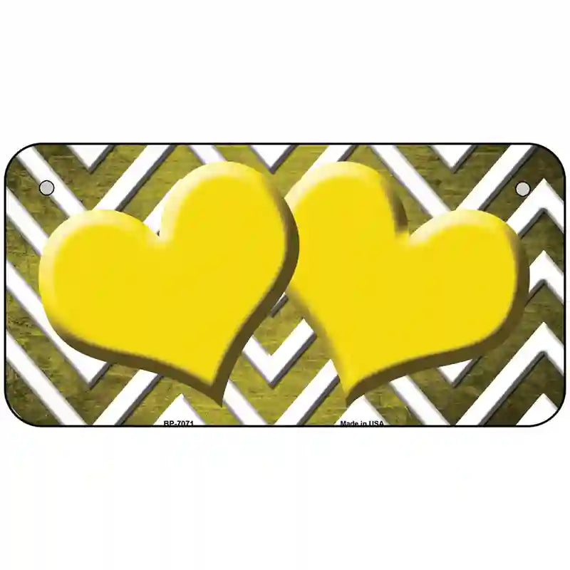 Yellow White Hearts Chevron Oil Rubbed Metal Novelty License Plate 6" x 3" (BP)