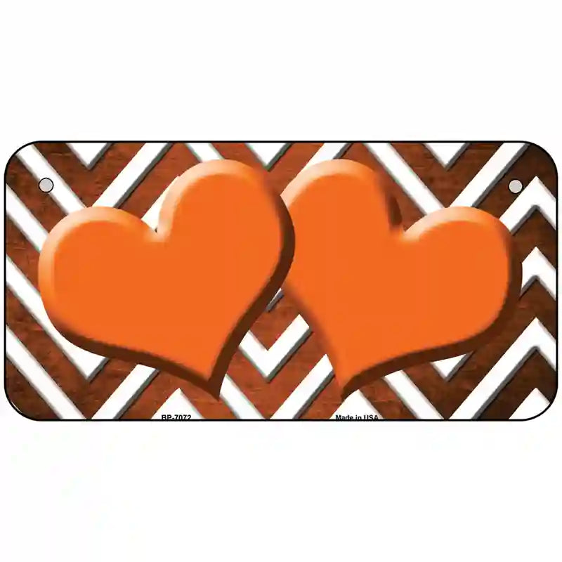 Orange White Hearts Chevron Oil Rubbed Metal Novelty License Plate 6" x 3" (BP)