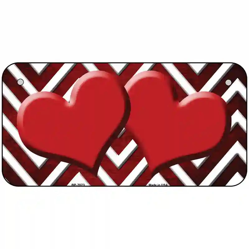 Red White Hearts Chevron Oil Rubbed Metal Novelty License Plate 6" x 3" (BP)