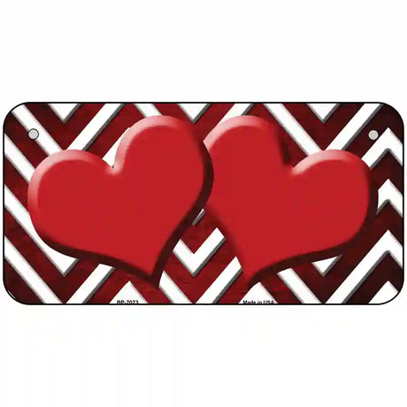 Red White Hearts Chevron Oil Rubbed Metal Novelty License Plate 6" x 3" (BP)