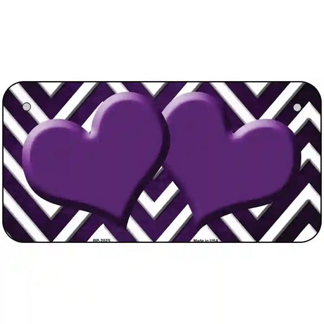 Purple White Hearts Chevron Oil Rubbed Metal Novelty License Plate 6" x 3" (BP)