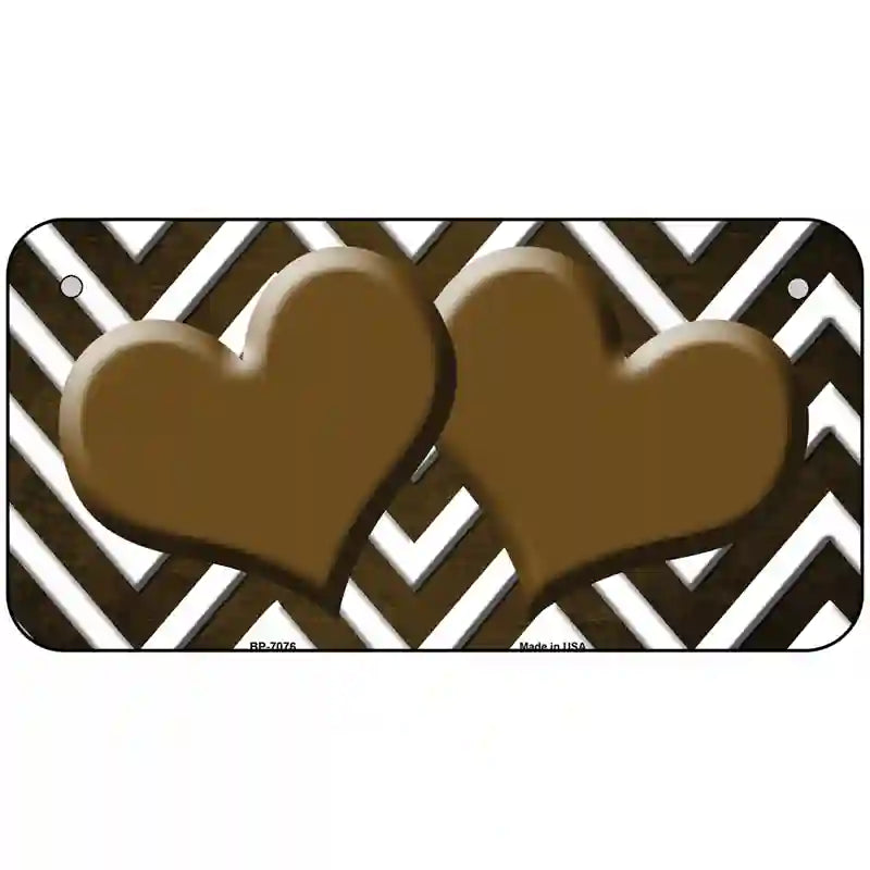 Brown White Hearts Chevron Oil Rubbed Metal Novelty License Plate 6" x 3" (BP)