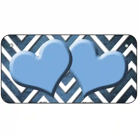 Light Blue White Hearts Chevron Oil Rubbed Metal Novelty License Plate 6" x 3" (BP)