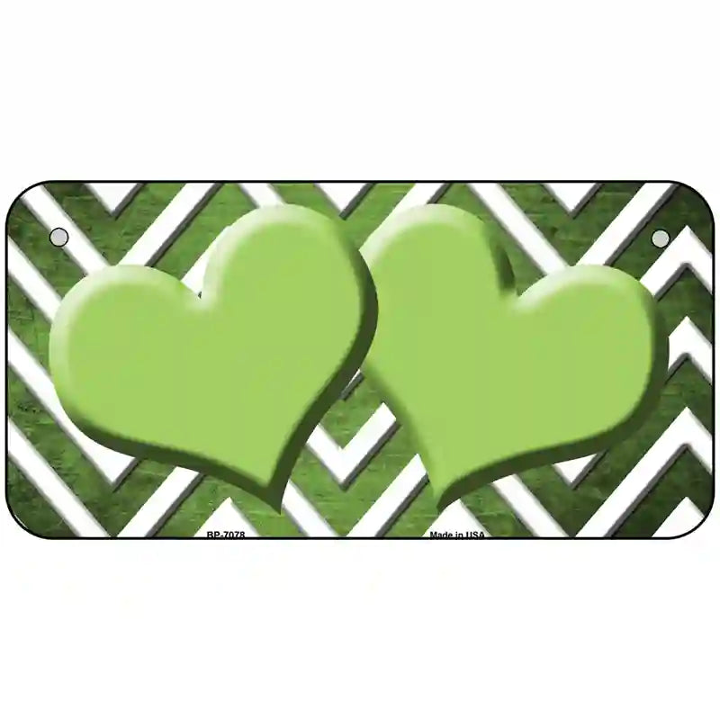 Lime Green White Hearts Chevron Oil Rubbed Metal Novelty License Plate 6" x 3" (BP)