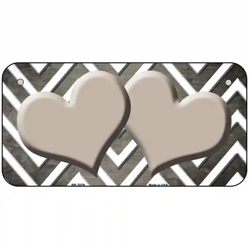 Tan White Hearts Chevron Oil Rubbed Metal Novelty License Plate 6" x 3" (BP)