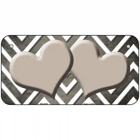 Tan White Hearts Chevron Oil Rubbed Metal Novelty License Plate 6" x 3" (BP)