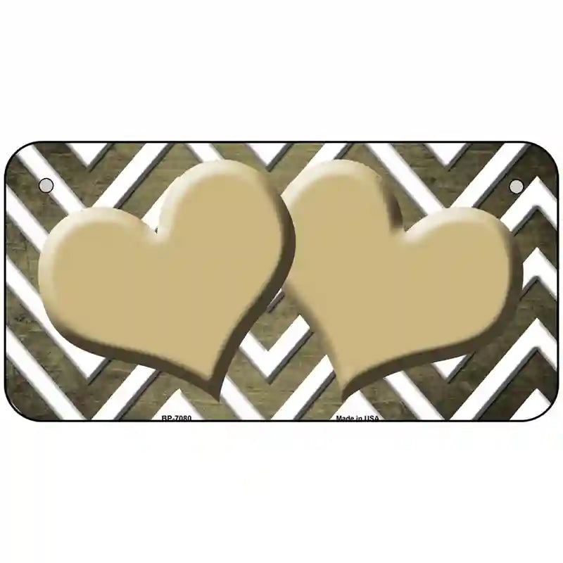 Gold White Hearts Chevron Oil Rubbed Metal Novelty License Plate 6" x 3" (BP)