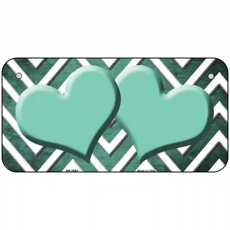 Mint White Hearts Chevron Oil Rubbed Metal Novelty License Plate 6" x 3" (BP)