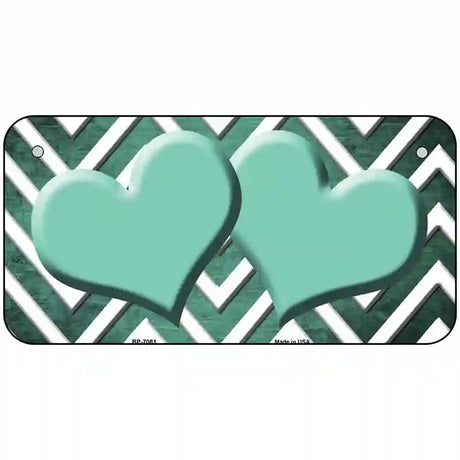 Mint White Hearts Chevron Oil Rubbed Metal Novelty License Plate 6" x 3" (BP)