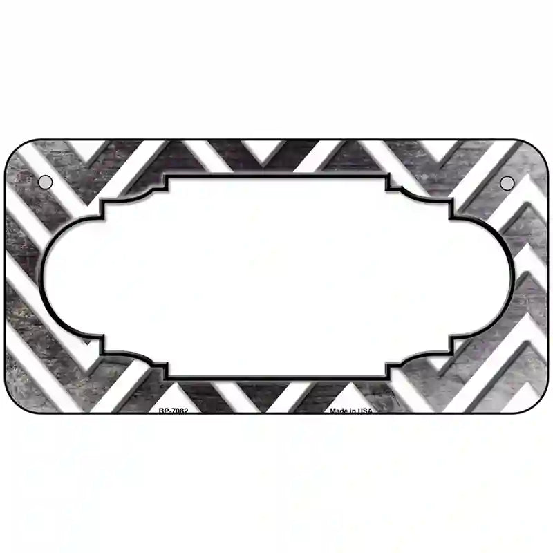 Black White Chevron Scallop Oil Rubbed Metal Novelty License Plate 6" x 3" (BP)