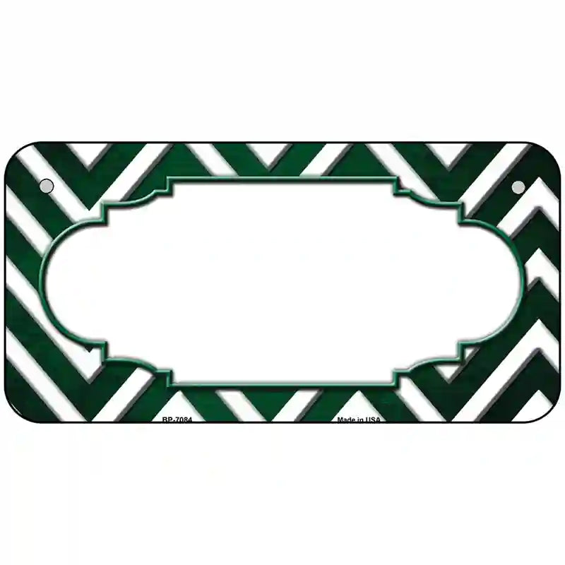 Green White Chevron Scallop Oil Rubbed Metal Novelty License Plate 6" x 3" (BP)