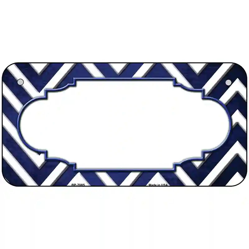 Blue White Chevron Scallop Oil Rubbed Metal Novelty License Plate 6" x 3" (BP)