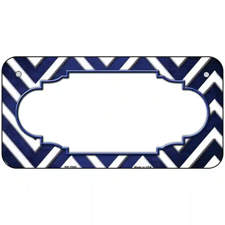 Blue White Chevron Scallop Oil Rubbed Metal Novelty License Plate 6" x 3" (BP)