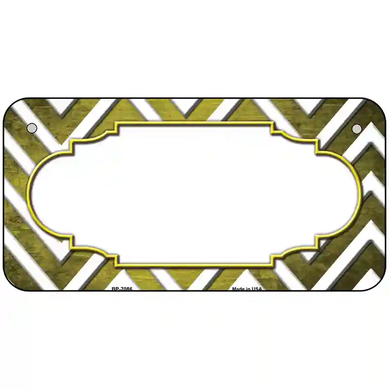 Yellow White Chevron Scallop Oil Rubbed Metal Novelty License Plate 6" x 3" (BP)