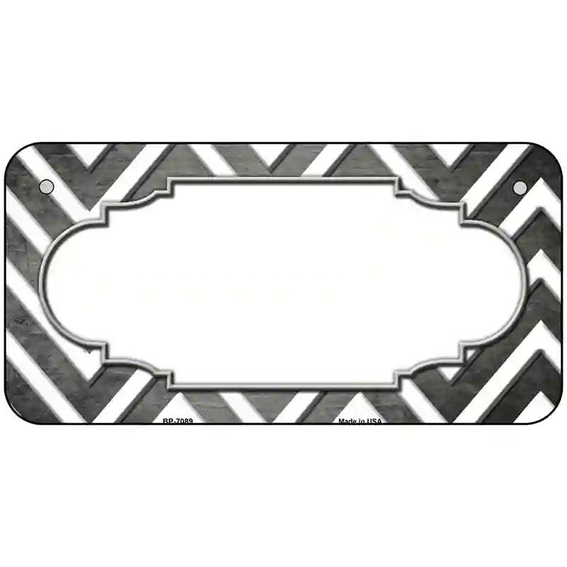 Gray White Chevron Scallop Oil Rubbed Metal Novelty License Plate 6" x 3" (BP)