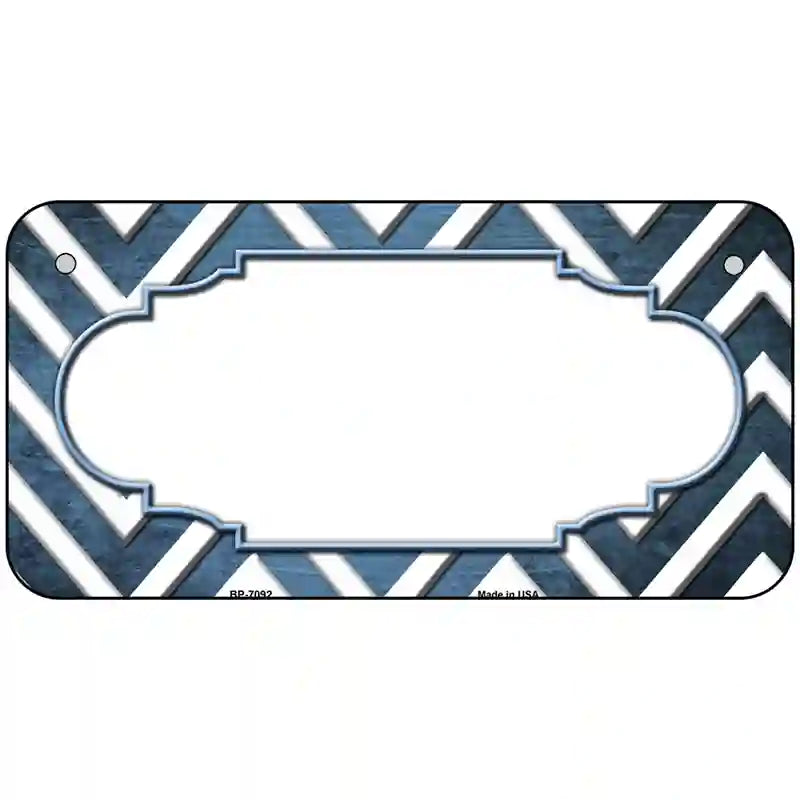 Light Blue White Chevron Scallop Oil Rubbed Metal Novelty License Plate 6" x 3" (BP)