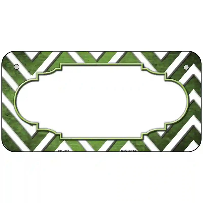 Lime Green White Chevron Scallop Oil Rubbed Metal Novelty License Plate 6" x 3" (BP)