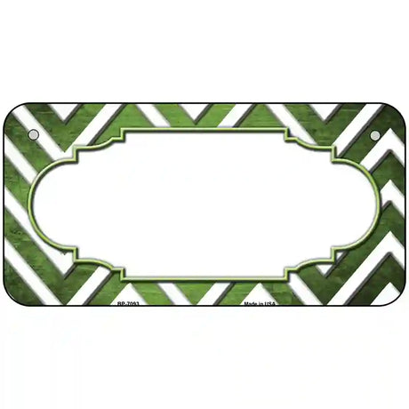 Lime Green White Chevron Scallop Oil Rubbed Metal Novelty License Plate 6" x 3" (BP)