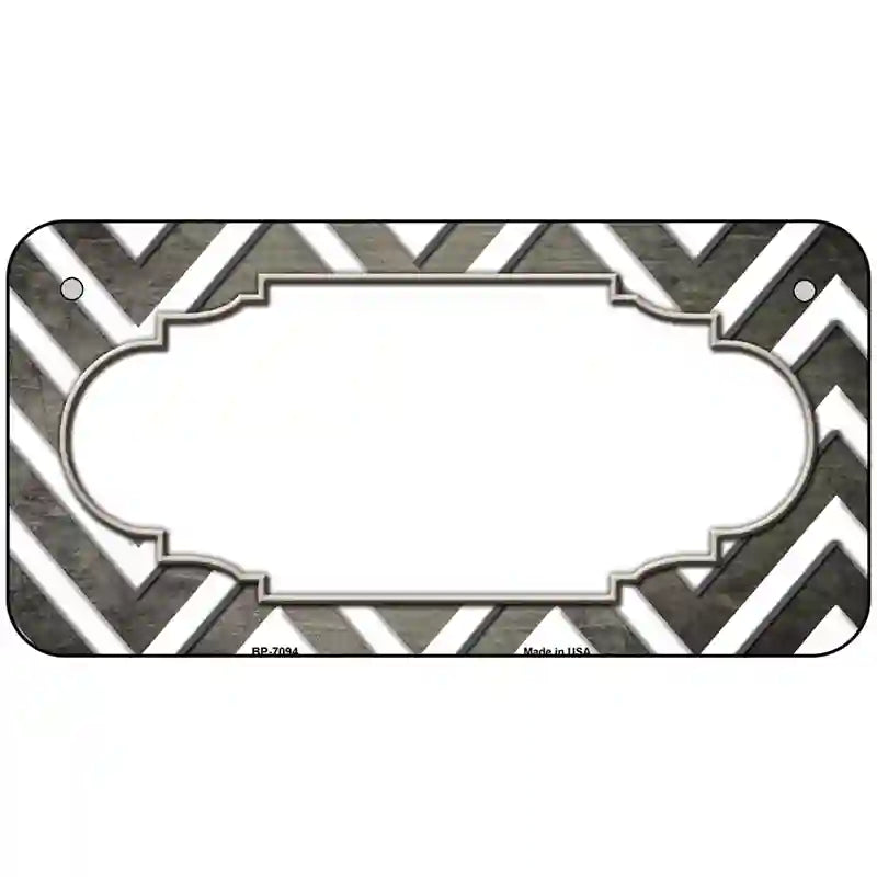 Tan White Chevron Scallop Oil Rubbed Metal Novelty License Plate 6" x 3" (BP)