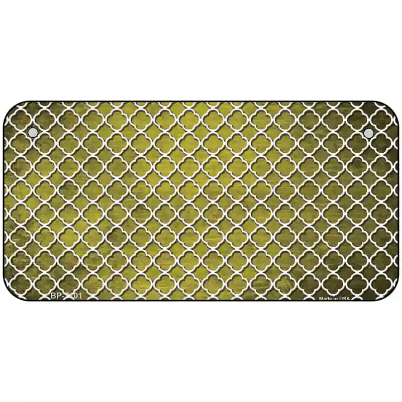 Yellow White Quatrefoil Oil Rubbed Metal Novelty License Plate 6" x 3" (BP)