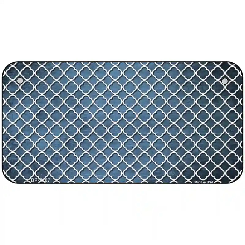 Light Blue White Quatrefoil Oil Rubbed Metal Novelty License Plate 6" x 3" (BP)