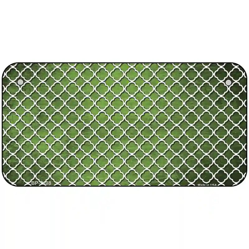 Lime Green White Quatrefoil Oil Rubbed Metal Novelty License Plate 6" x 3" (BP)