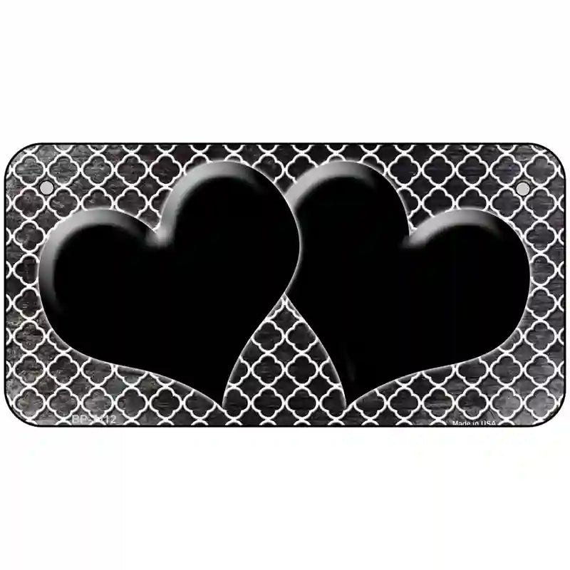 Black White Quatrefoil Hearts Oil Rubbed Metal Novelty License Plate 6" x 3" (BP)