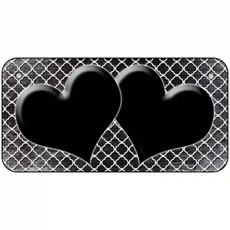 Black White Quatrefoil Hearts Oil Rubbed Metal Novelty License Plate 6" x 3" (BP)