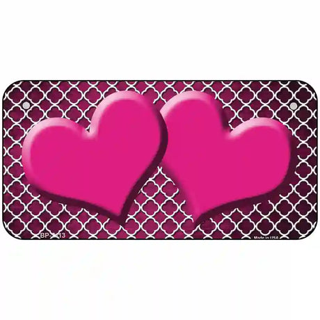 Pink White Quatrefoil Hearts Oil Rubbed Metal Novelty License Plate 6" x 3" (BP)