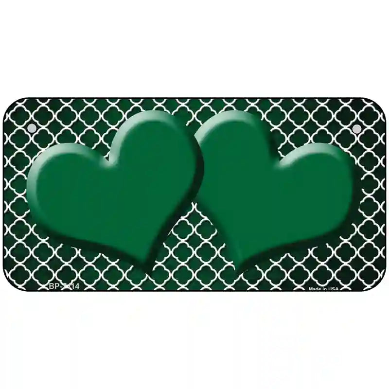 Green White Quatrefoil Hearts Oil Rubbed Metal Novelty License Plate 6" x 3" (BP)