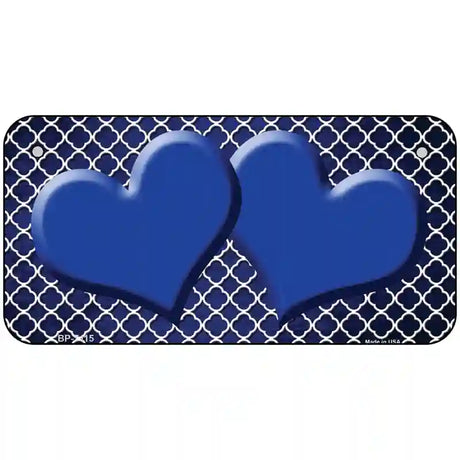 Blue White Quatrefoil Hearts Oil Rubbed Metal Novelty License Plate 6" x 3" (BP)