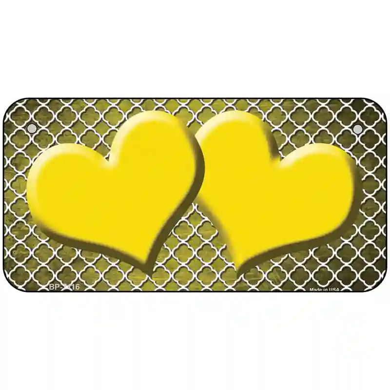 Yellow White Quatrefoil Hearts Oil Rubbed Metal Novelty License Plate 6" x 3" (BP)