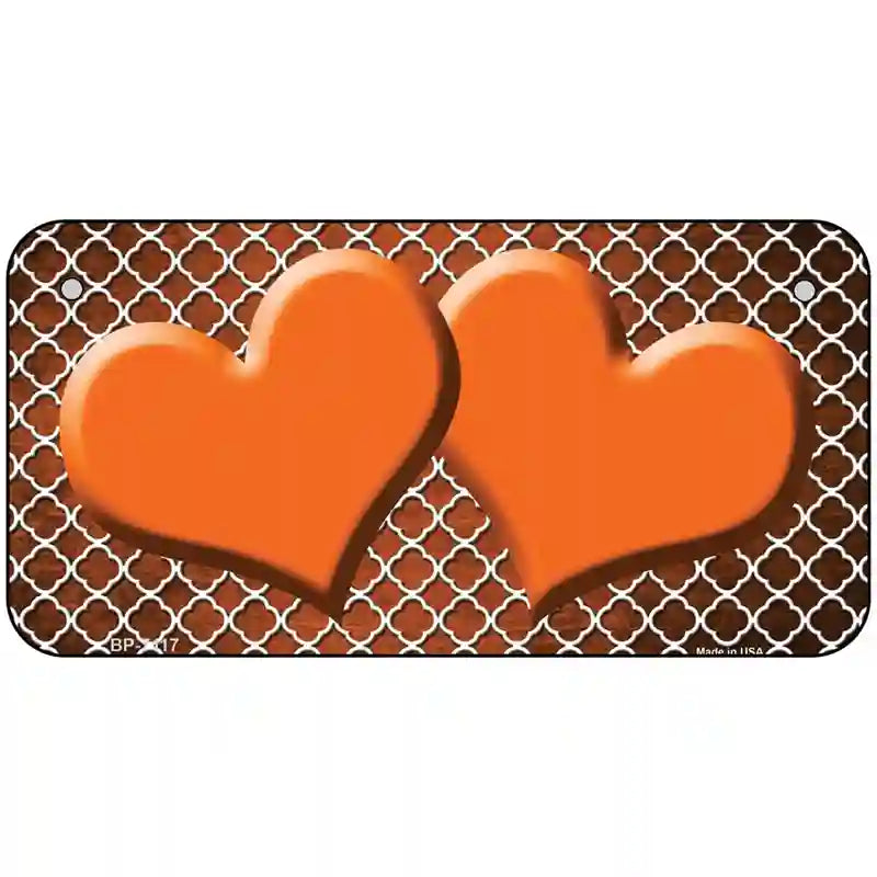 Orange White Quatrefoil Hearts Oil Rubbed Metal Novelty License Plate 6" x 3" (BP)