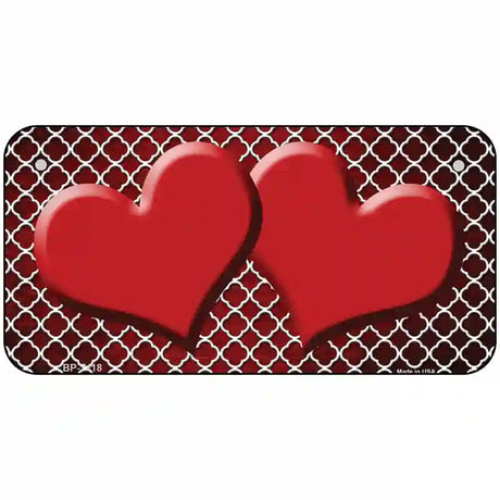 Red White Quatrefoil Hearts Oil Rubbed Metal Novelty License Plate 6" x 3" (BP)