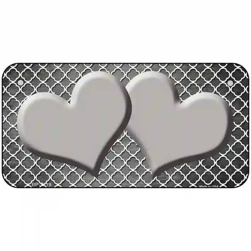 Gray White Quatrefoil Hearts Oil Rubbed Metal Novelty License Plate 6" x 3" (BP)